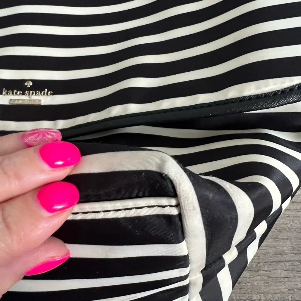 Kate Spade Black and White Striped Messenger Bag